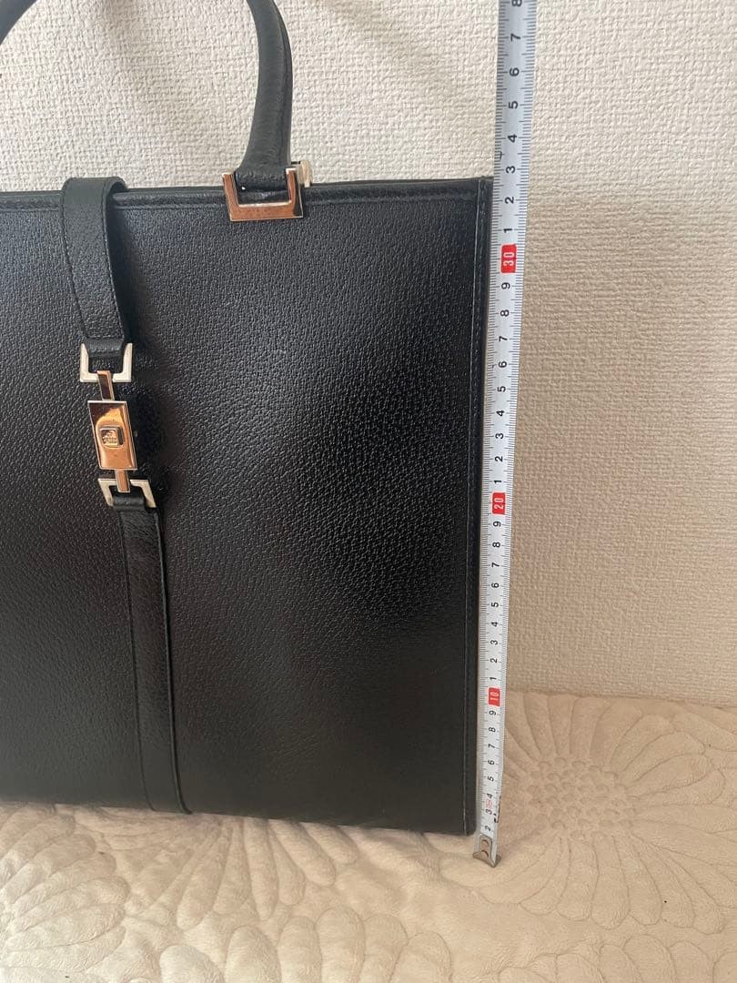 GUCCI Black Leather Tote Bag Women's Vintage Large Handbag A4 Size thumbnail 6