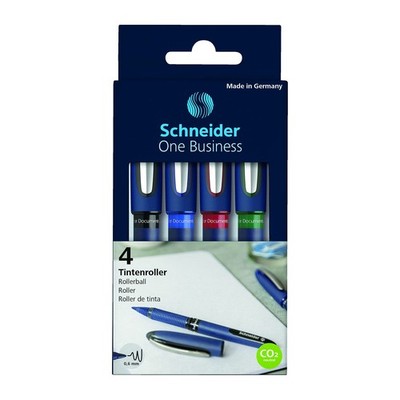 Schneider One Business Rollerball Pen Set 4 Pack Black Red Blue Green 0.6Mm