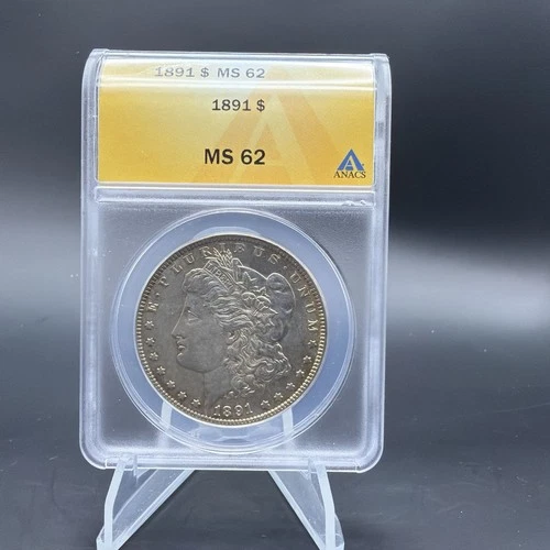 1891 $1 Morgan Silver Dollar - ANACS MS62 - Gold Tone - Free Shipping