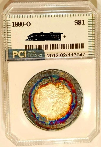 1880-O Rare Date CH + / Gem BU Album Rainbow Color Toned Morgan Dollar