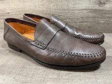 Santoni Dress Casual Loafers Shoes Brown Leather Mens Size 9.5 D