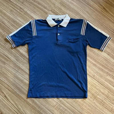 Vintage Twenty Three Collection Polo Shirt Blue Striped Shoulder Made in Korea M