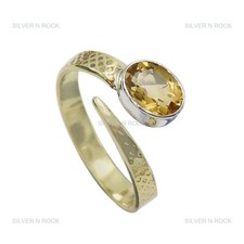 Natural Citrine Gemstone Band Ring 925 Sterling Silver Indian Jewelry For Girls