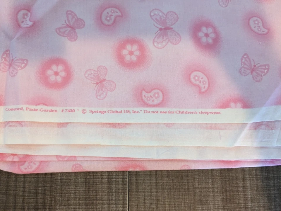 Concord Pixie Garden #7430 Spring Global Inc Fabric Pink W/ Butterflies 30x45" - Image 3 of 4