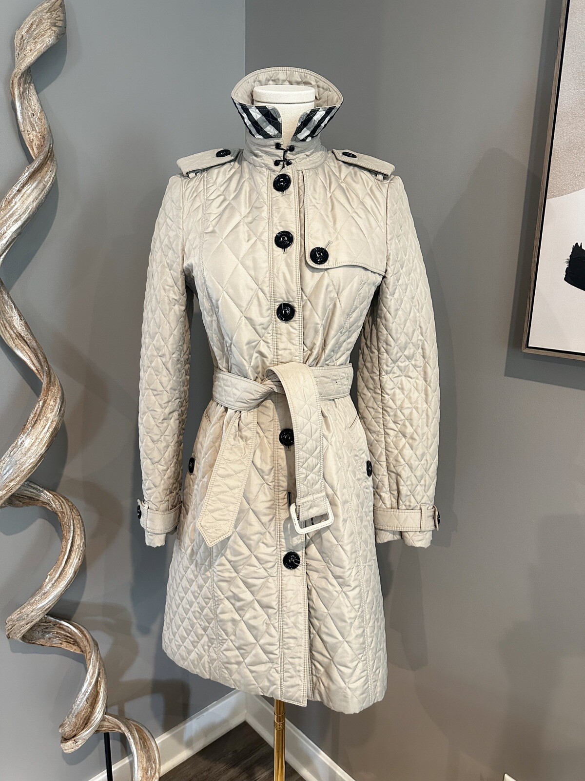 Burberry London Beige Quilted Trench Coat - Nova Check Lining Size 4 Small image 2