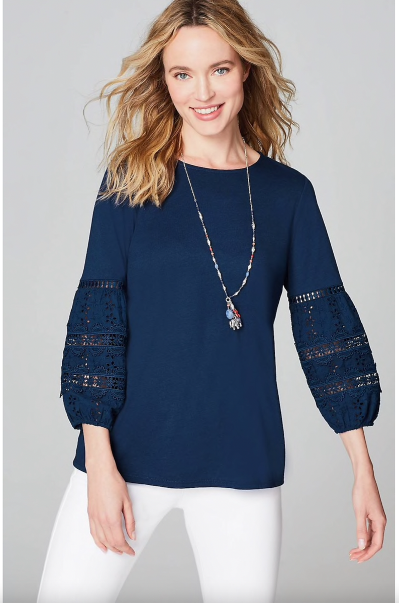 J. Jill ~ M(12/14) ~ NEW Very Pretty Mixed-Media Eyelet-Sleeve Top