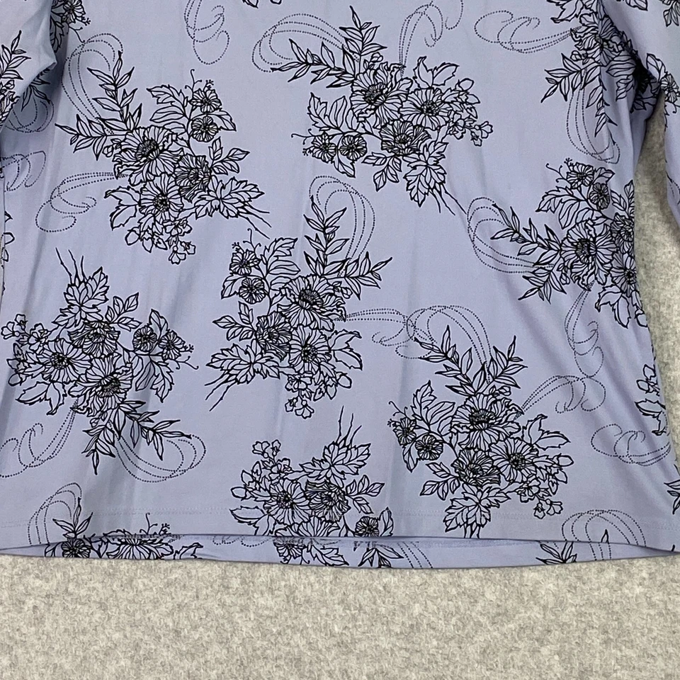 Apostrophe Top Womens XL Blue Floral V Neck 3/4 Sleeve Stretch Pullover Blouse - Imagem 3 de 4