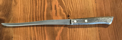 Vintage Flint Stainless Vanadium USA 8'' Carving Fillet Knife Wooden Handle