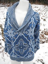 VTG. '80's GIVENCHY Monsieur shawl neck blue snowflake pattern sweater Med.