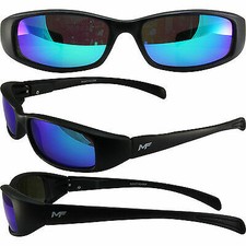 MF BAD ATTITUDE MOTORCYCLE SUNGLASSES BLACK FRAMES GREEN REFLECTIVE LENS