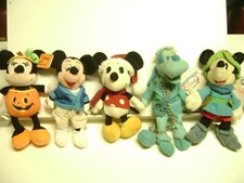 5 Disney Bean Bag Plush Animals, Pumpkin, Casual, Vintage, Peasant MICKEY Pluto