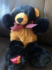 Rare DAKIN Plush 6  Soft Shaggy BLACK AND TAN TEDDY BEAR w/ Plaid Bow