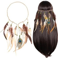 Indian Feather Headband Native American Tribal Costumes for Women Girls