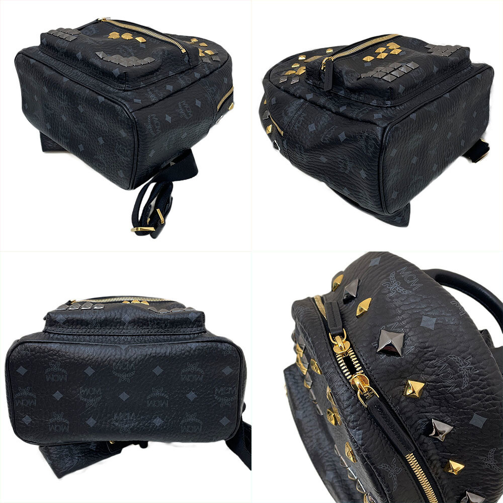 ???MCM Black Large Backpack, Silver & Gold Studs & Card Holder Combo MCM STARK BACKPACK WITH STUDS IN VISETOS BLACK SMALL - PRE  main image 3