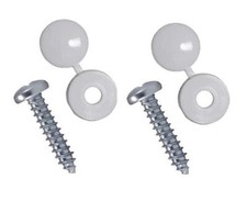 2x Vehicle Reg Registration Number Plate Screws White Hinged Caps
