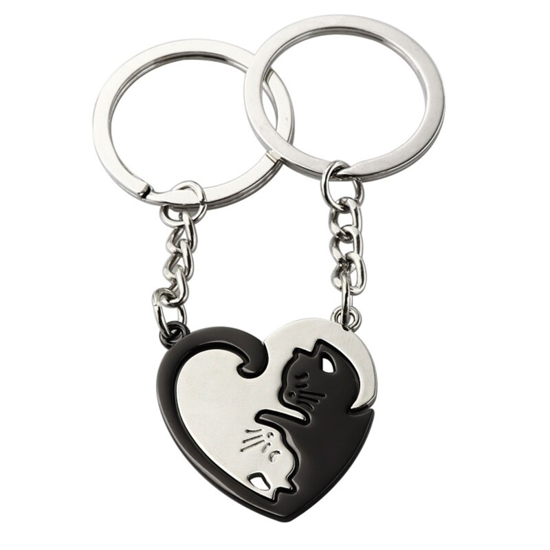 Couple Keychain Cute Black White Matching Puzzle Cat Animal