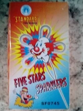 vintage fireworks box STANDARD PEACOCK SPARKLERS FIVE STARS CLOWN Brand New Box