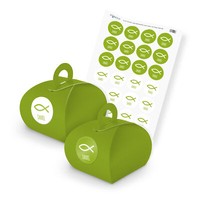 Itenga Set Fisch GrüN Danke M89 24X Geschenkbox Karton Mit Griff GrüN U Sticker
