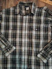 Wrangler Western Shirt Mens 2XL Black Gray Beige Plaid Short Sleeve Pearl Snap