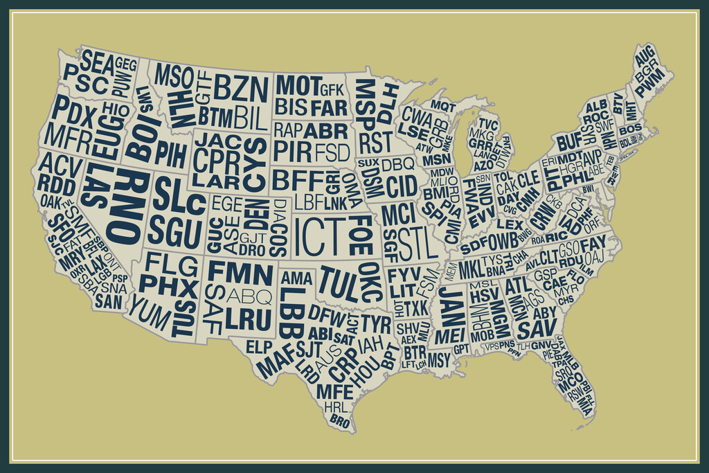 USA Airports Abbreviation Code Yellow Cool Wall Decor Art Print Poster