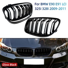 Gloss Black ABS Pair Front Kidney Grille For BMW E90 E91 LCI 325i 328i 2009-2011