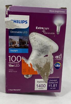 Lot of 2 Philips 100 w equivalent Daylight Dimmable 15w LED Indoor Floodlight
