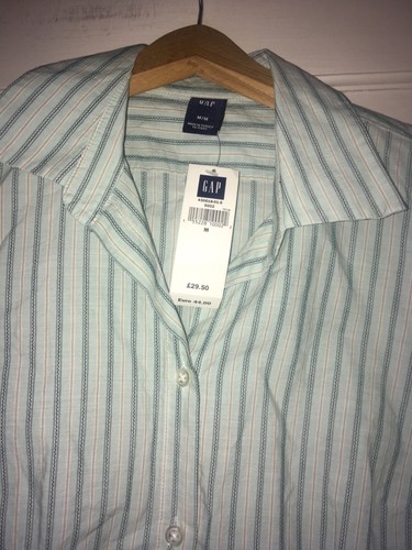Gap Ladies New pale blue striped double cuff shirt medium - Picture 6 of 9