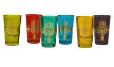 Set of 6 Authentic Moroccan Tea Glasses – Hand-Painted with Gold Accents Vibrant
