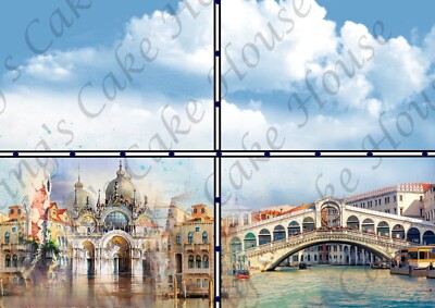 Essbare Tortenverpackung mit Venedig-Motiv, Italien 2er-Set Zuckerguss-Blätter.