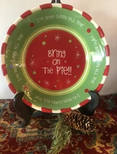 Encore Group "Bring On The Pie" Christmas Plate Green Red Ceramic NOS No Box
