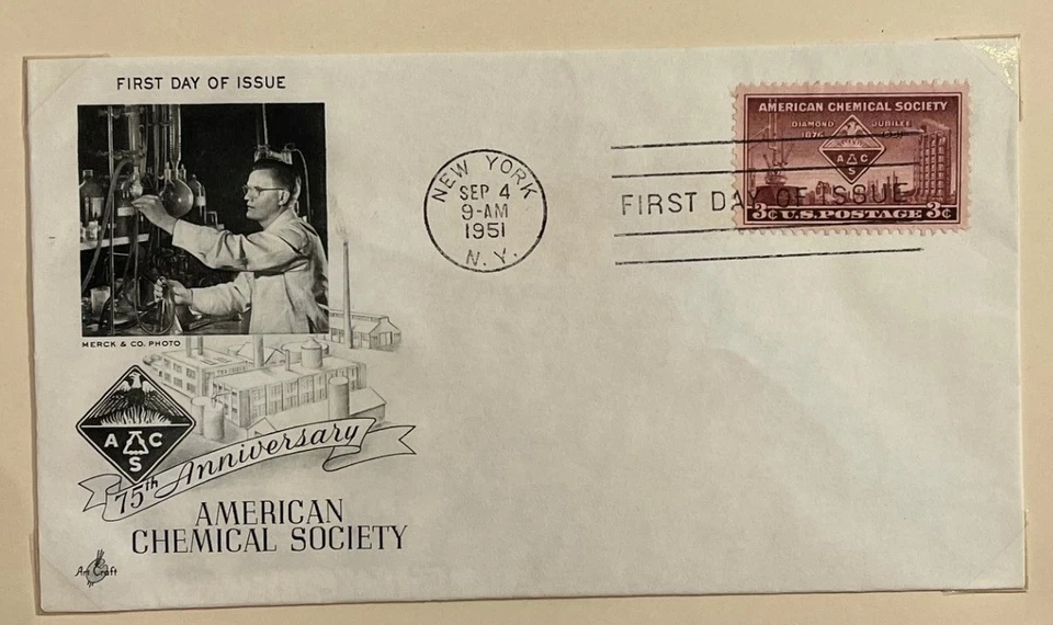 US FDCs #1002 Fluegel & ArtCraft 1951 75th Anniversary American Chemical Society - Image 2 of 3