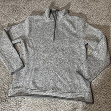 Eddie Bauer Pullover Womens Large Gray Quarter Zip Fleece Sweater Heather Warm