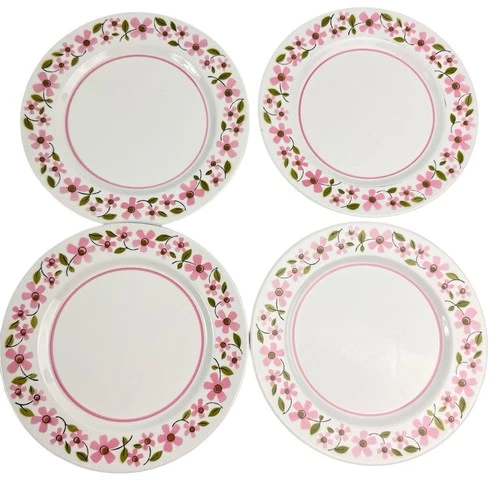 Mikasa Mediterrania Petals Small Salad Plates Set Of 4 Pink Flowers Retro 7 5/8"