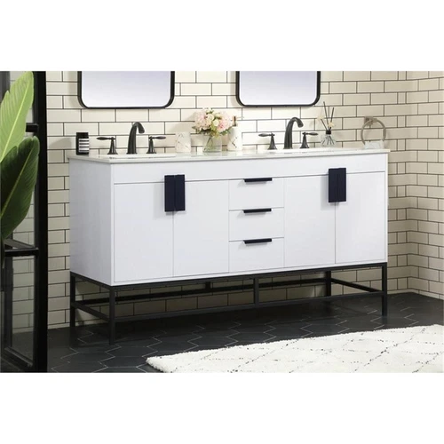 Elegant Decor Eugene 60" Aluminum and MDF Double Bathroom Vanity in White - Picture 2 of 8