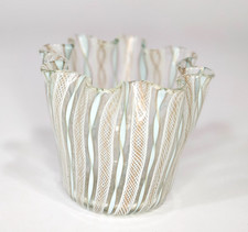 MCM Venini Nastro Arte Vetro Murano Italia Latticino Fazzoletto Fazzoletto Vaso 