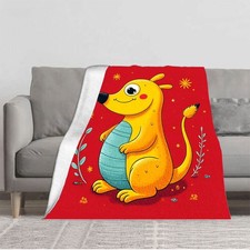 Cozy Flannel Blanket with Cheerful Cartoon Animal Design - Soft Warm Perfect