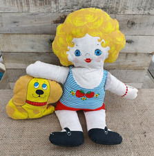 Vintage 1970s Curly Blonde Rag Doll Toy with Pet Dog