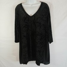 Karen Kane Top Black Burnout Abstract V Neck Sz 2X Casual Office Wear Travel...