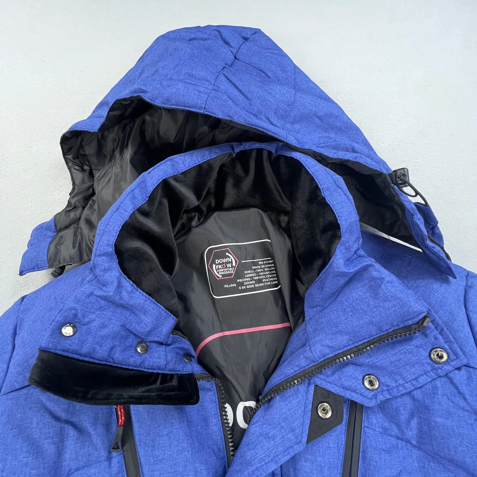 Down FkOw Jacket Womens Large Blue Hooded Puffer Ski Snowboard Winter Nylon Coat
Opens in a new wind