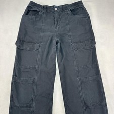 Aeropostale Utility Cargo Pants Mens L Black Elastic Waist Relaxed Casual Skater