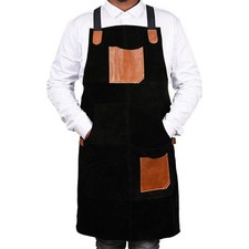 Double faced fleece apron with multiple pockets and stylish PU leather contrast