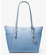 Michael Kors Charlotte Zip Tote In Light Sky Blue Leather New With Tags $398