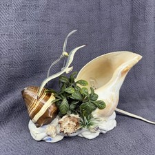 Vintage Seashell Table Lamp Coastal Nautical Beach Decor Shell Light w/ Seagulls