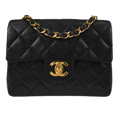 Chanel Black Lambskin Mini Classic Square Flap Shoulder Bag 17 196980