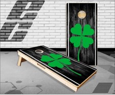 Clover Dark Wood Cornhole Boards Bean Bag Toss Game