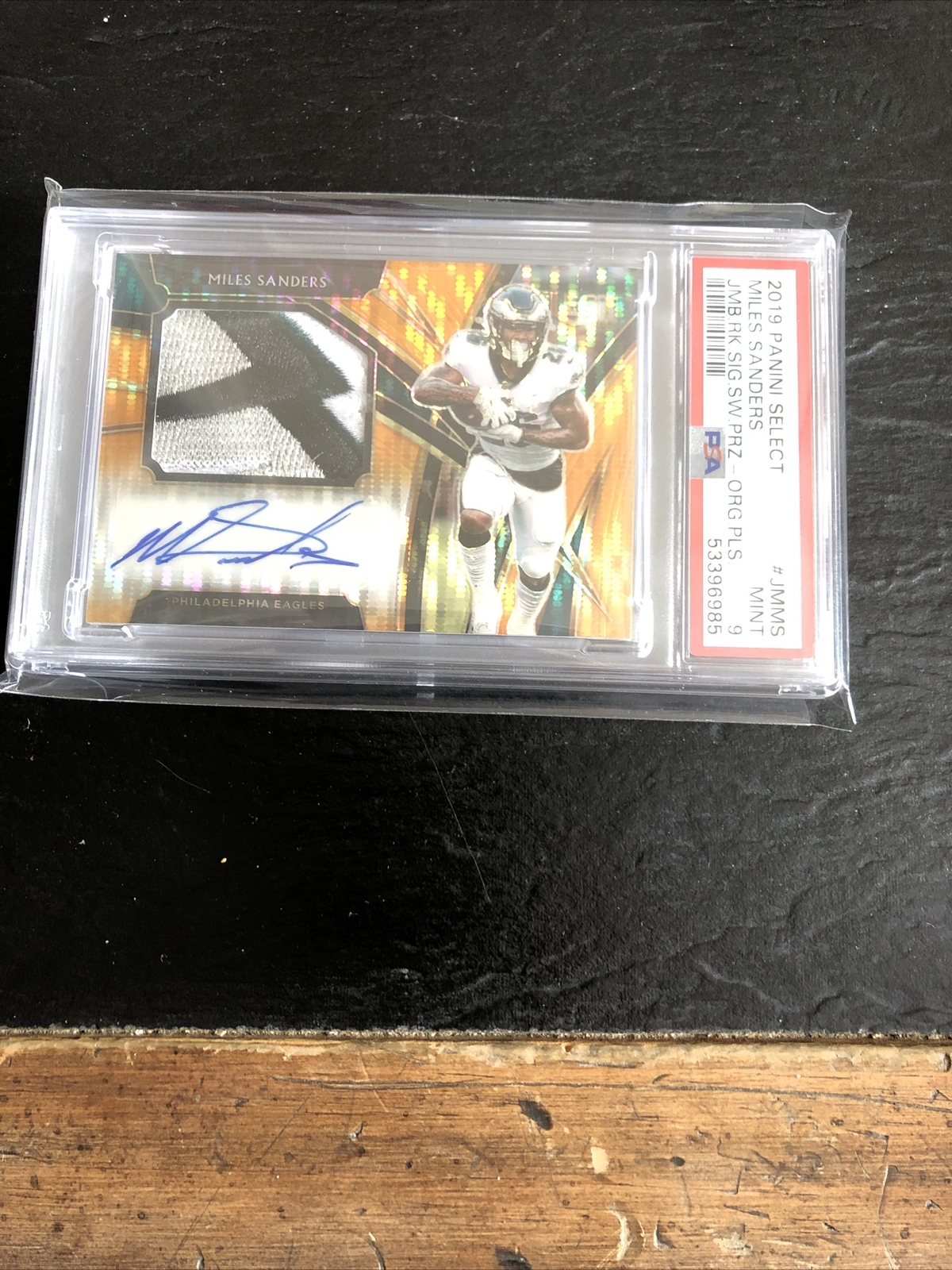 Miles Sanders Panini Select Jumbo Rookie Signature Swatch Prizm #JMMS White