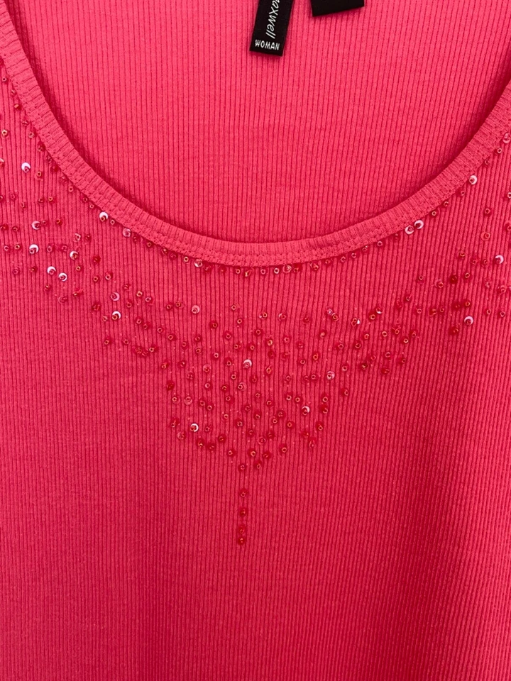 Camiseta sin mangas Jason Maxwell acanalada rosa con cuentas talla 1X Foto 3 de 4