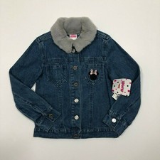 Disney Little Girls Faux-fur-trim Denim Minnie Mouse Jacket Size 5 with pockets