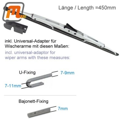 2 x Wiper Blades Silver 450mm Vintage Classic Car Mercedes, BMW, Opel, FORD