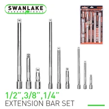 9-Piece Extension Bar Set 1/4" 3/8" 1/2" Drive Socket Extensions Wrench Extend